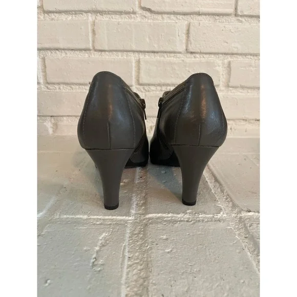 Anne Klein Gray Leather Side Zip Block Heel Ankle Boots Booties Womens 10 Y2K - Picture 5 of 6